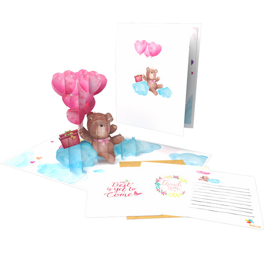 Lovely Teddy and Balloons 3D Pop Card